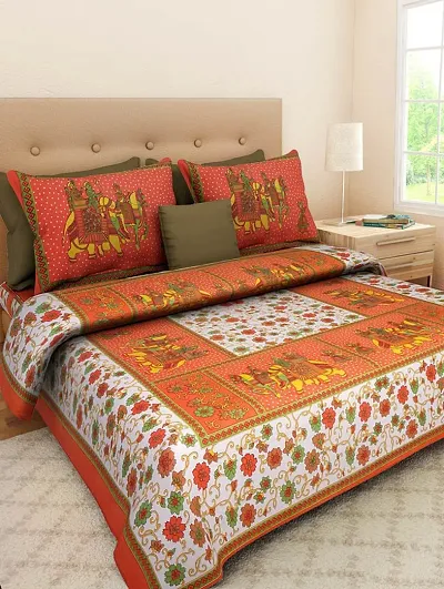 Printed Cotton Flat Double Bedsheet with 2 Pillow Covers