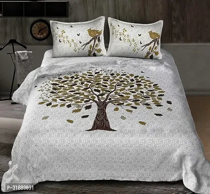 Comfortable Off White Cotton Printed 1 Bedsheet + 2 Pillowcovers