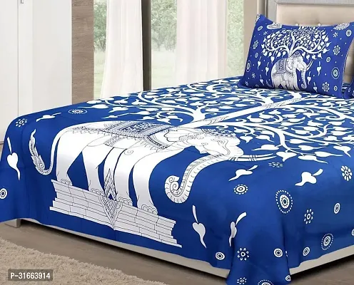 Comfortable Blue Cotton Double 1 Bedsheet + 2 Pillowcovers-thumb0