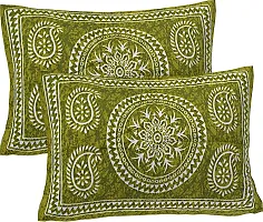 Comfortable Green Cotton Printed 1 Bedsheet + 2 Pillowcovers-thumb3