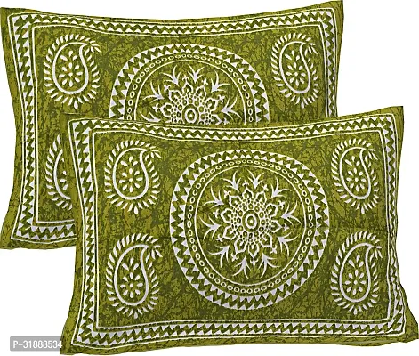 Comfortable Green Cotton Printed 1 Bedsheet + 2 Pillowcovers-thumb4