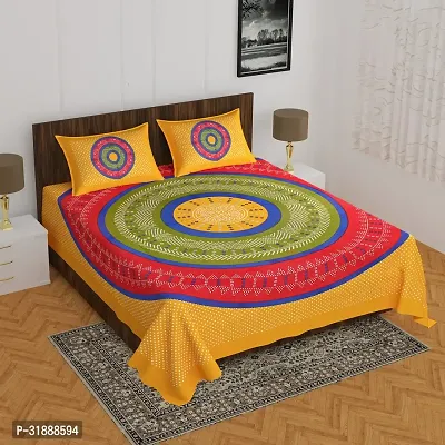 Comfortable Yellow Cotton Printed 1 Bedsheet + 2 Pillowcovers-thumb0