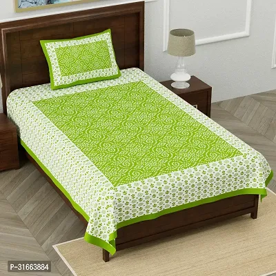 Comfortable Green Cotton Single 1 Bedsheet + 1 Pillowcover-thumb0