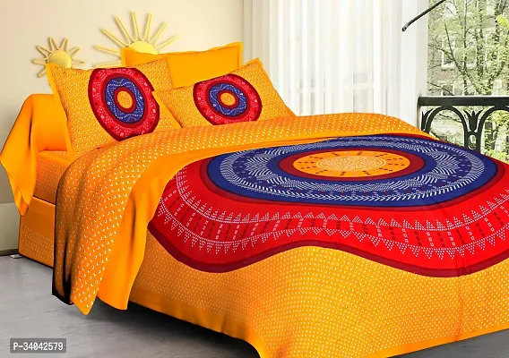 Stylish Orange Cotton Printed 1 Bedsheet 2 Pillowcovers For Double Bed-thumb0