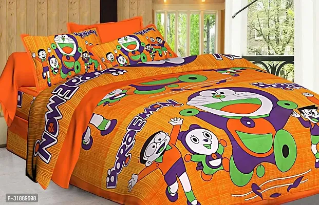 Comfortable Orange Cotton Printed 1 Bedsheet + 2 Pillowcovers-thumb0