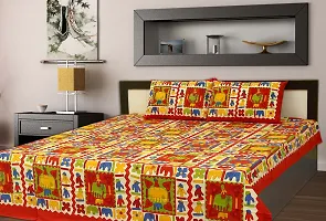 Comfortable Multicoloured Cotton Printed 1 Bedsheet + 2 Pillowcovers-thumb1