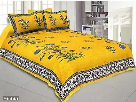 Comfortable Yellow Cotton Printed 1 Bedsheet + 2 Pillowcovers-thumb0