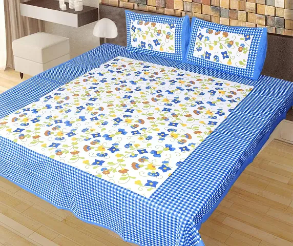 Printed Cotton Double Bedsheet with 2 Pillow Cover