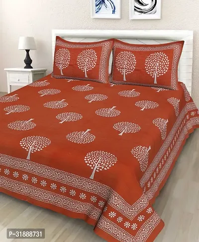 Comfortable Brown Cotton Printed 1 Bedsheet + 2 Pillowcovers-thumb0