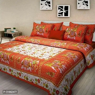 Comfortable Multicoloured Cotton Double 1 Bedsheet + 2 Pillowcovers-thumb0