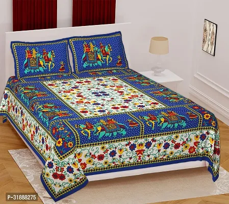 Comfortable Multicoloured Cotton Printed 1 Bedsheet + 2 Pillowcovers-thumb0