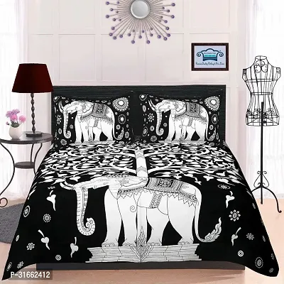 Comfortable Black Cotton Double 1 Bedsheet + 2 Pillowcovers