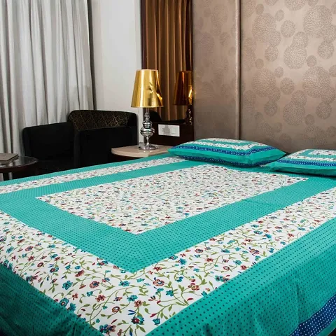 Printed Cotton Double Bedsheet with 2 Pillow Cover