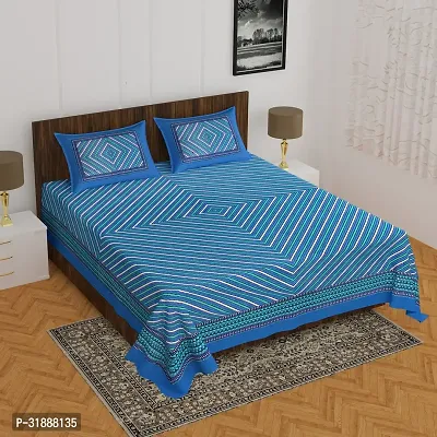 Comfortable Blue Cotton Printed 1 Bedsheet + 2 Pillowcovers