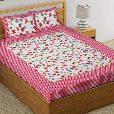 Printed Cotton Flat Double Bedsheet with 2 Pillow Covers