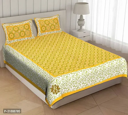 Comfortable Yellow Cotton Printed 1 Bedsheet + 2 Pillowcovers