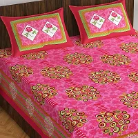 Stylish Pink Cotton Printed 1 Bedsheet 2 Pillowcovers For Double Bed-thumb1