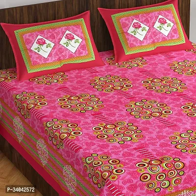 Stylish Pink Cotton Printed 1 Bedsheet 2 Pillowcovers For Double Bed-thumb2