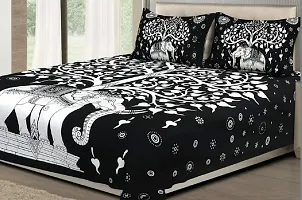 Comfortable Black Cotton Printed 1 Bedsheet + 2 Pillowcovers-thumb1