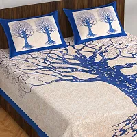 Comfortable Blue Cotton Double 1 Bedsheet + 2 Pillowcovers-thumb1