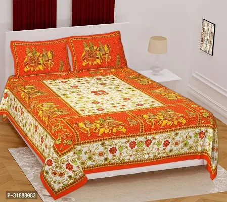 Comfortable Multicoloured Cotton Printed 1 Bedsheet + 2 Pillowcovers