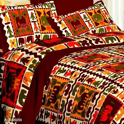 Comfortable Multicoloured Cotton Printed 1 Bedsheet + 2 Pillowcovers-thumb2