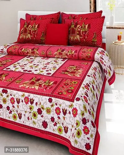 Comfortable Multicoloured Cotton Printed 1 Bedsheet + 2 Pillowcovers