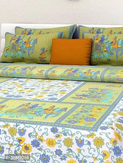 Comfortable Multicoloured Cotton Printed 1 Bedsheet + 2 Pillowcovers-thumb2