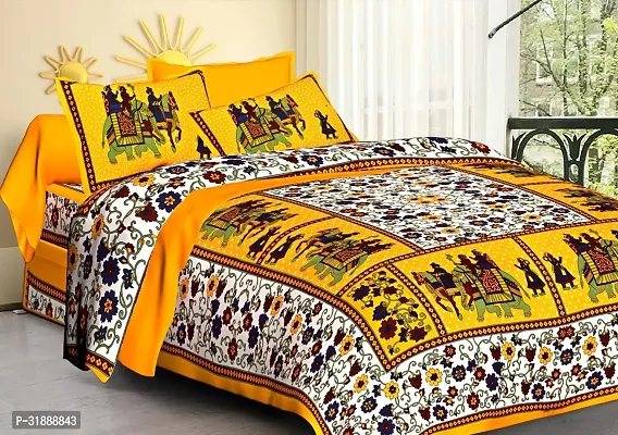 Comfortable Multicoloured Cotton Printed 1 Bedsheet + 2 Pillowcovers