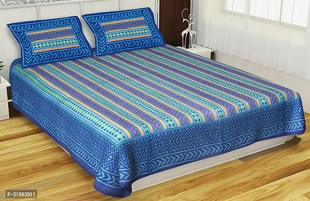 Comfortable Multicoloured Cotton Double 1 Bedsheet + 2 Pillowcovers-thumb0