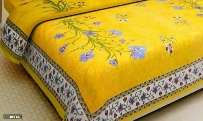 Comfortable Yellow Cotton Printed 1 Bedsheet + 2 Pillowcovers-thumb3