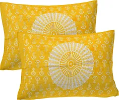 Comfortable Yellow Cotton Printed 1 Bedsheet + 2 Pillowcovers-thumb3