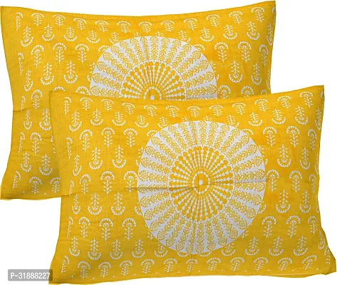 Comfortable Yellow Cotton Printed 1 Bedsheet + 2 Pillowcovers-thumb4