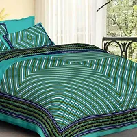 Comfortable Green Cotton Printed 1 Bedsheet + 2 Pillowcovers-thumb1