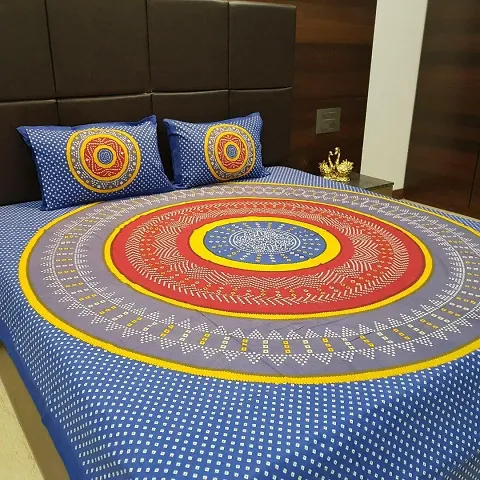 Circular Design Cotton Printed Double Bedsheets