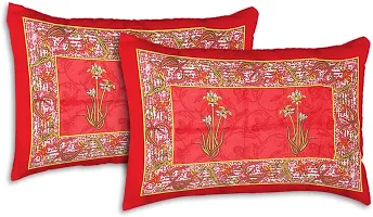 Comfortable Red Cotton Printed 1 Bedsheet + 2 Pillowcovers-thumb3