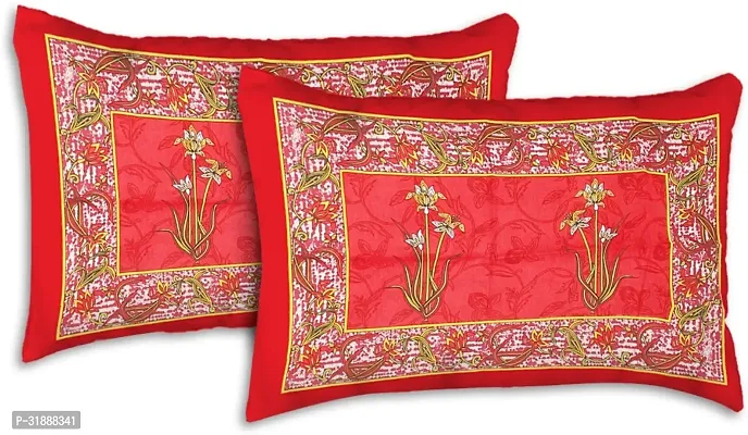 Comfortable Red Cotton Printed 1 Bedsheet + 2 Pillowcovers-thumb4