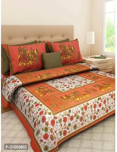 Comfortable Multicoloured Cotton Printed 1 Bedsheet + 2 Pillowcovers