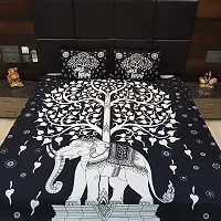 Comfortable Black Cotton Printed 1 Bedsheet + 2 Pillowcovers-thumb1