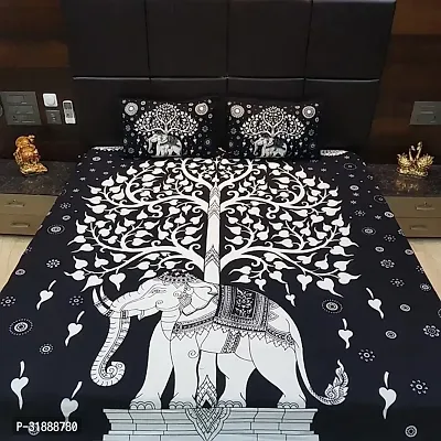 Comfortable Black Cotton Printed 1 Bedsheet + 2 Pillowcovers-thumb2