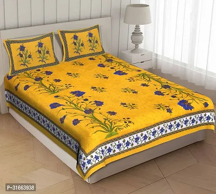 Comfortable Yellow Cotton Double 1 Bedsheet + 2 Pillowcovers-thumb0