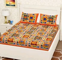 Stylish Orange Cotton Printed 1 Bedsheet 2 Pillowcovers For Double Bed-thumb1