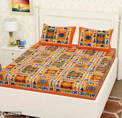 Stylish Orange Cotton Printed 1 Bedsheet 2 Pillowcovers For Double Bed-thumb2