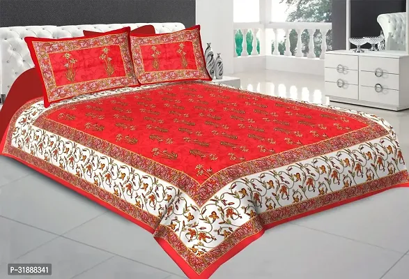 Comfortable Red Cotton Printed 1 Bedsheet + 2 Pillowcovers-thumb0