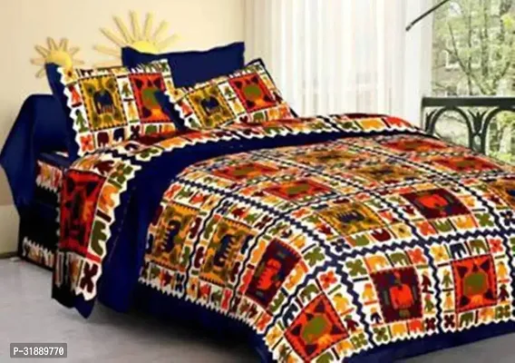 Comfortable Multicoloured Cotton Printed 1 Bedsheet + 2 Pillowcovers-thumb0