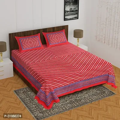 Comfortable Red Cotton Printed 1 Bedsheet + 2 Pillowcovers