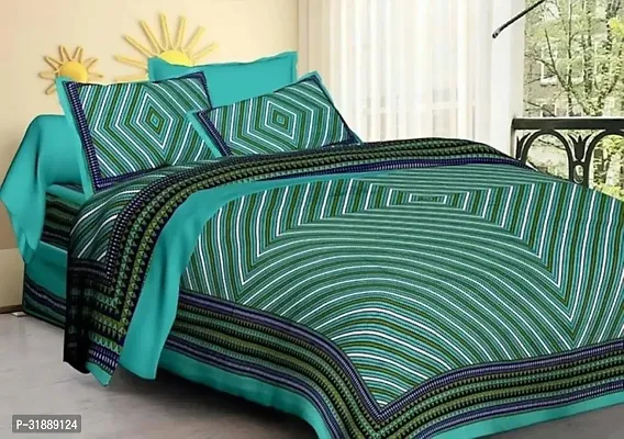 Comfortable Green Cotton Printed 1 Bedsheet + 2 Pillowcovers-thumb0