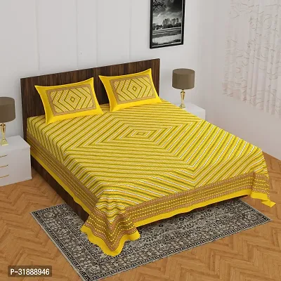 Comfortable Yellow Cotton Printed 1 Bedsheet + 2 Pillowcovers