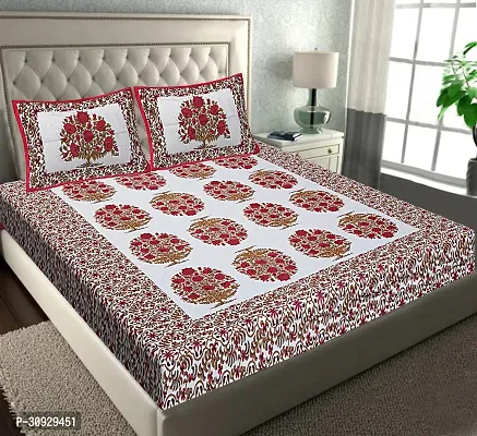 Comfortable Cotton Printed King Bedsheet with Two Pillow Covers