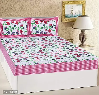 Comfortable Multicoloured Cotton Printed 1 Bedsheet + 2 Pillowcovers-thumb0